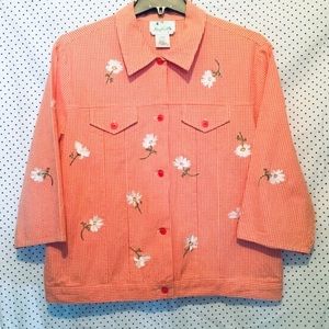 Quacker Factory Large Top Orange White Checkered